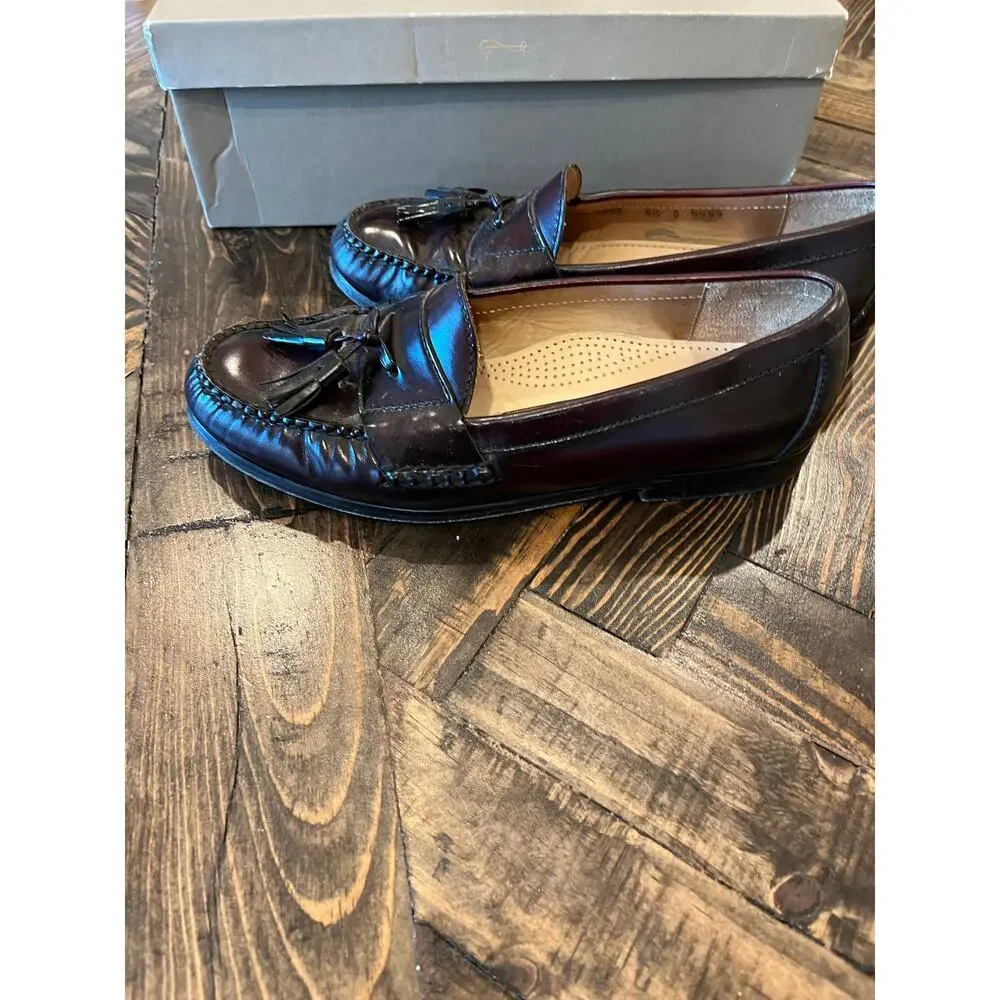 Cole Haan Pinch Tassel Penny Loafer Dress Shoes Men 8.5 Burgandy Preppy Academia
